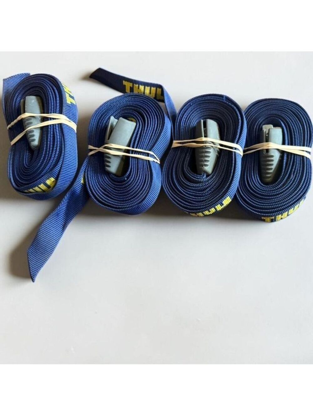 Thule Load Straps Tie Downs qty 4 Blue 12.5' Cam Buckle Protectors Kayak Canoe